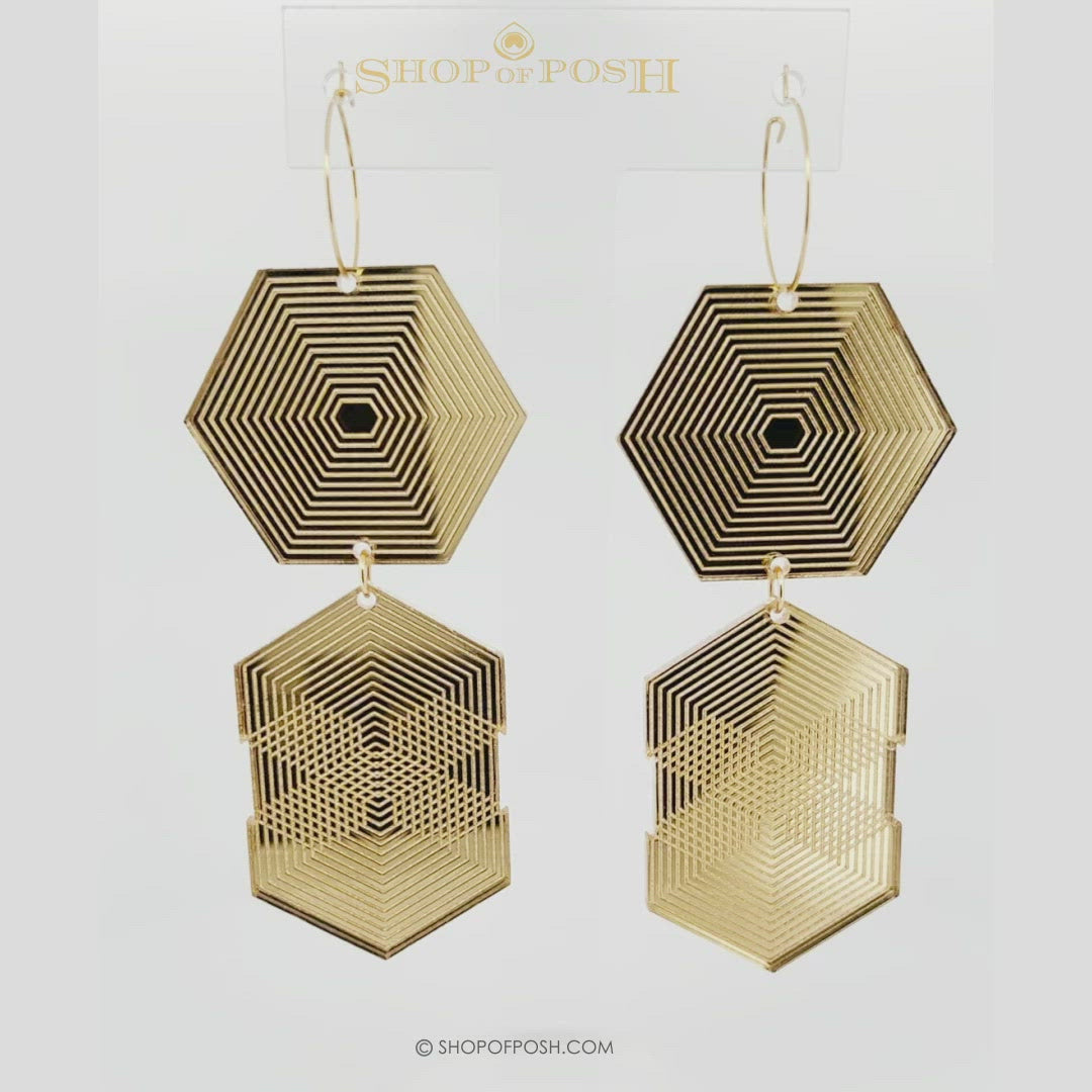 Gold Duet Acrylic Geometric long hanging earrings