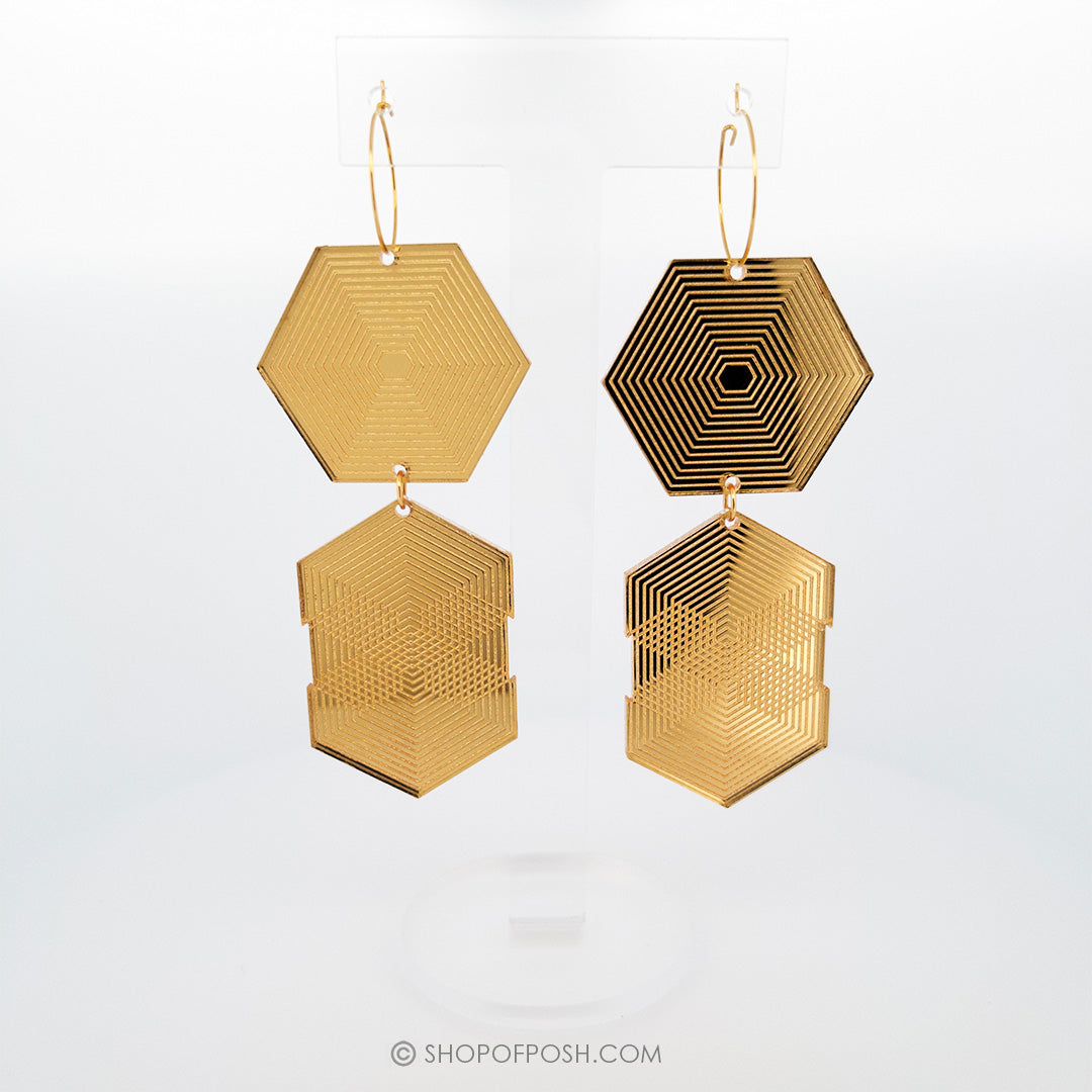 Gold Duet Acrylic Geometric long hanging earrings