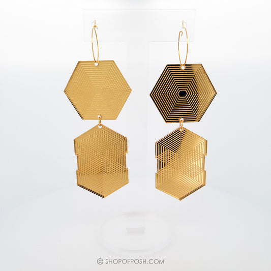 Gold Duet Acrylic Geometric long hanging earrings