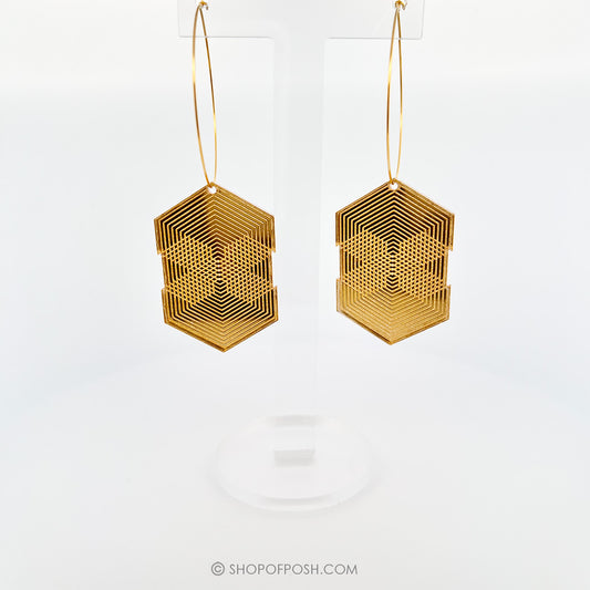 Gold Acrylic Geometric earrings with large rings