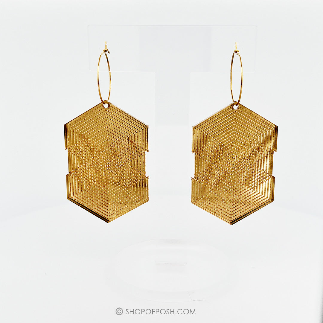 Gold Acrylic Geometric earrings with small rings