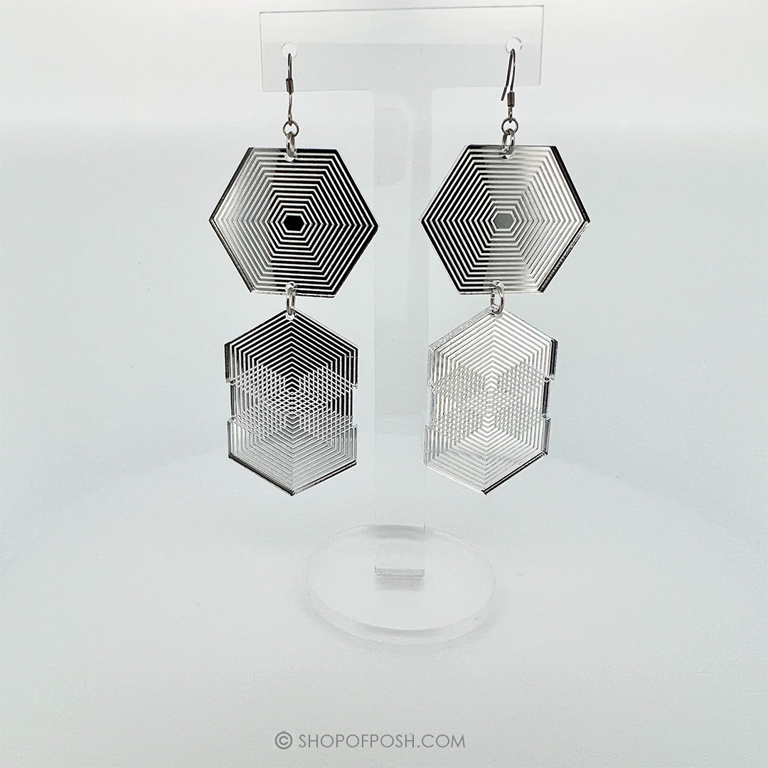 Silver Duet Acrylic Geometric long hanging earrings