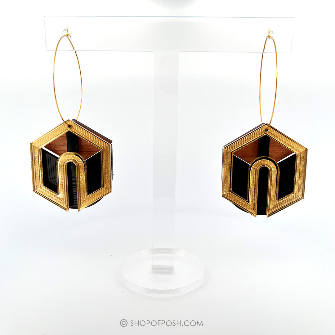 Art Deco acrylic and wood earrings 