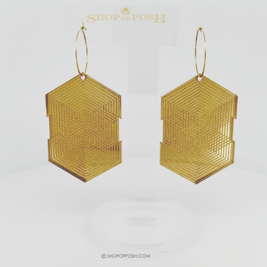 Gold Acrylic Geometric earrings with small rings