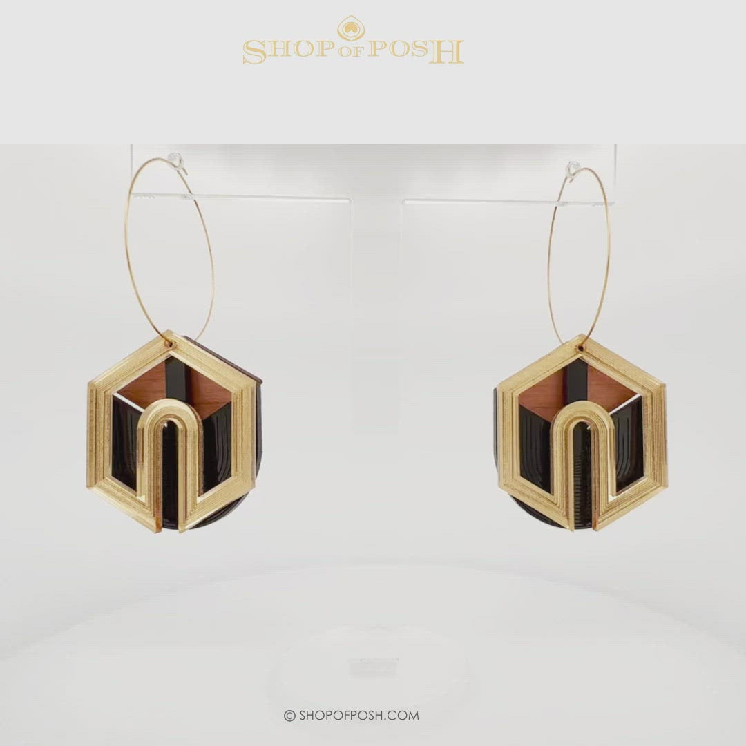 Art Deco acrylic and wood earrings 